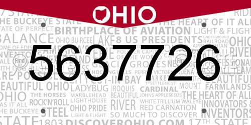 5637726 Ohio License Plate