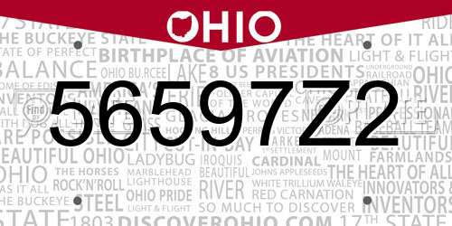 56597Z2 Ohio License Plate