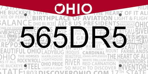 565DR5 Ohio License Plate