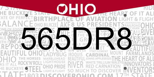 565DR8 Ohio License Plate
