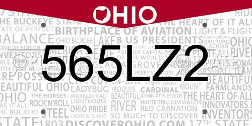 565LZ2 Ohio License Plate