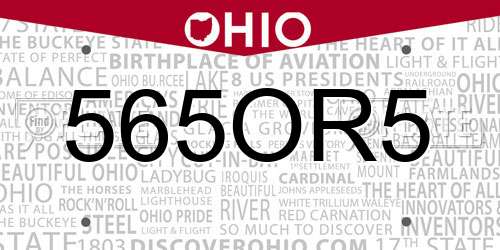 565OR5 Ohio License Plate