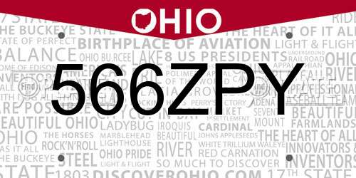 566ZPY Ohio License Plate