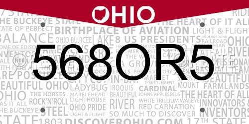 568OR5 Ohio License Plate