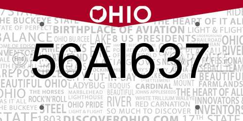 56AI637 Ohio License Plate