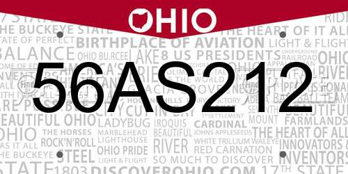 56AS212 Ohio License Plate