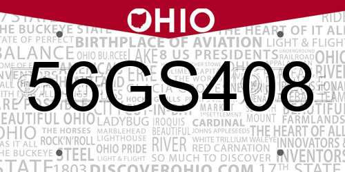 56GS408 Ohio License Plate