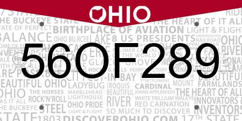 56OF289 Ohio License Plate