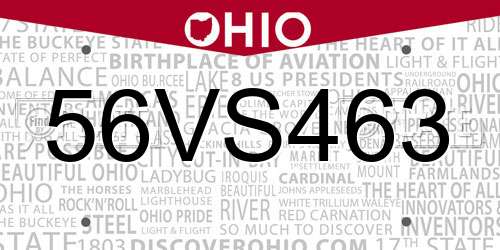 56VS463 Ohio License Plate