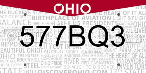 577BQ3 Ohio License Plate