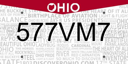 577VM7 Ohio License Plate