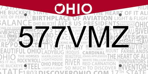 577VMZ Ohio License Plate