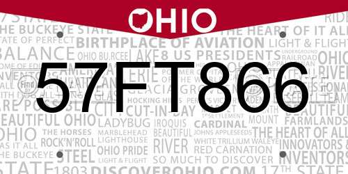 57FT866 Ohio License Plate