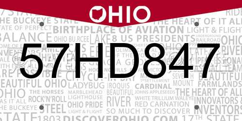 57HD847 Ohio License Plate