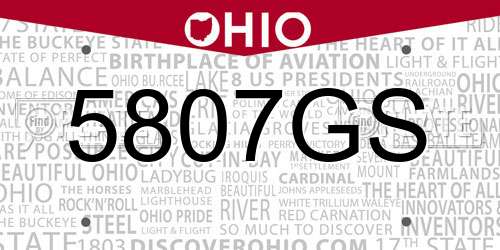 5807GS Ohio License Plate