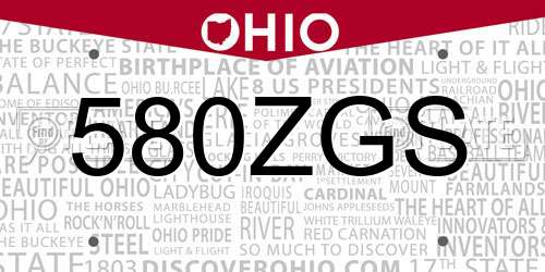 580ZGS Ohio License Plate