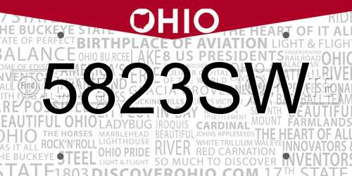 5823SW Ohio License Plate