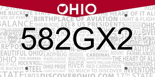 582GX2 Ohio License Plate