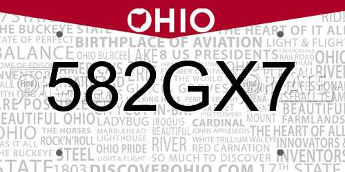582GX7 Ohio License Plate