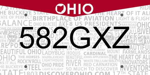 582GXZ Ohio License Plate