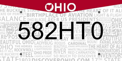 582HT0 Ohio License Plate
