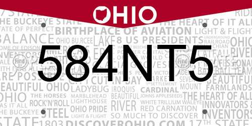 584NT5 Ohio License Plate