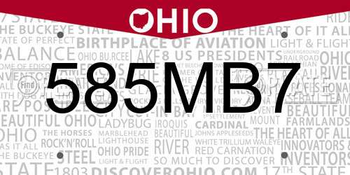585MB7 Ohio License Plate