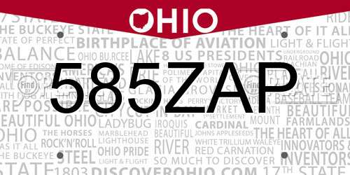 585ZAP Ohio License Plate