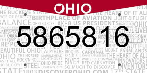 5865816 Ohio License Plate
