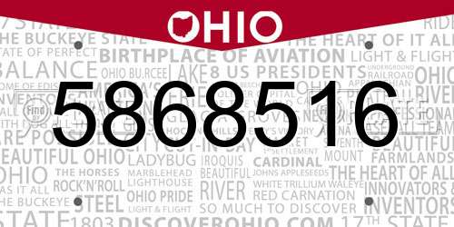 5868516 Ohio License Plate