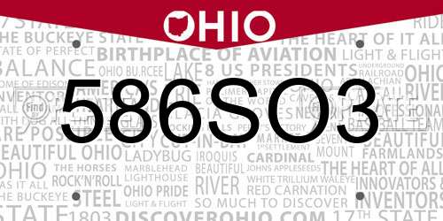 586SO3 Ohio License Plate