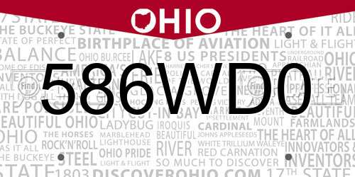 586WD0 Ohio License Plate