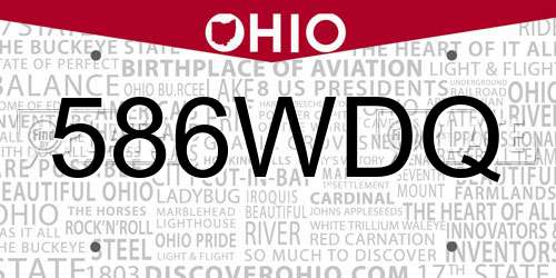 586WDQ Ohio License Plate