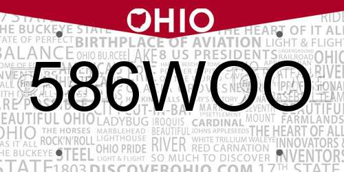 586WOO Ohio License Plate
