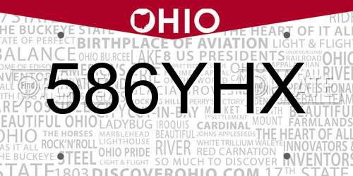 586YHX Ohio License Plate