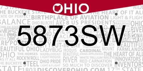 5873SW Ohio License Plate