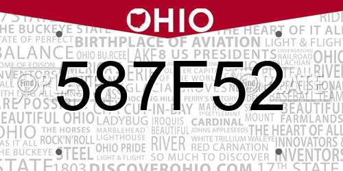 587F52 Ohio License Plate