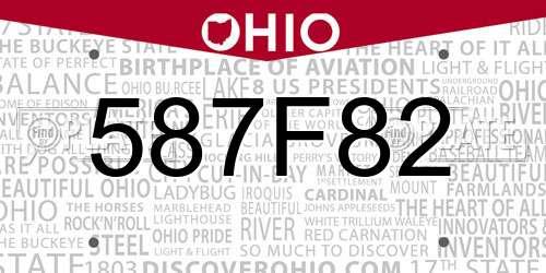587F82 Ohio License Plate