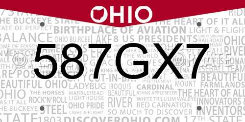 587GX7 Ohio License Plate