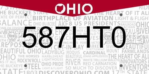 587HT0 Ohio License Plate