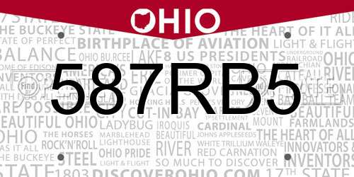 587RB5 Ohio License Plate