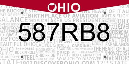 587RB8 Ohio License Plate