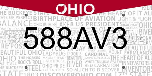 588AV3 Ohio License Plate