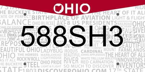588SH3 Ohio License Plate