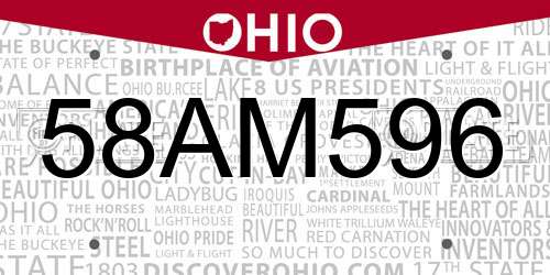 58AM596 Ohio License Plate