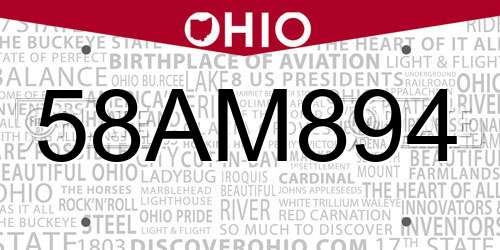 58AM894 Ohio License Plate