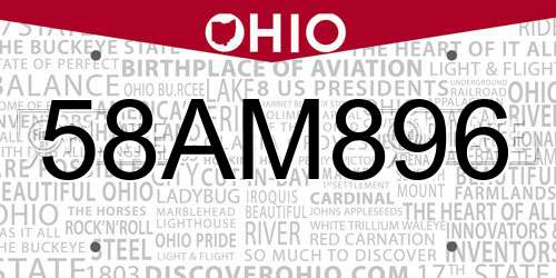 58AM896 Ohio License Plate