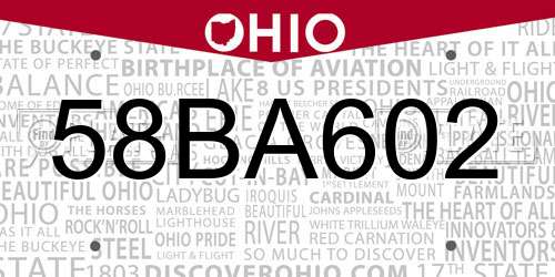 58BA602 Ohio License Plate