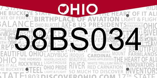 58BS034 Ohio License Plate