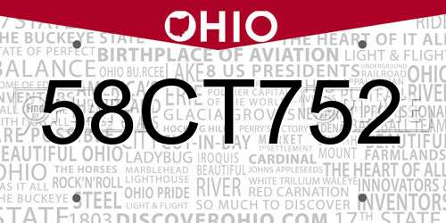 58CT752 Ohio License Plate